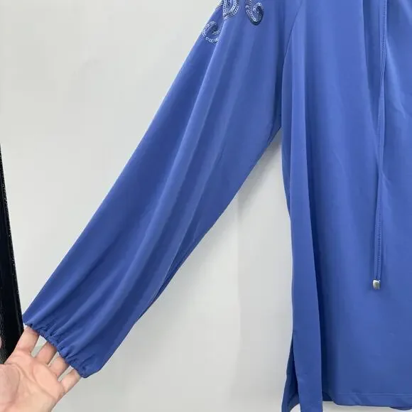 Susan Graver Artisan Liquid Knit Beaded Top Sz L Periwinkle Blue Relaxed Boho - Picture 5 of 13